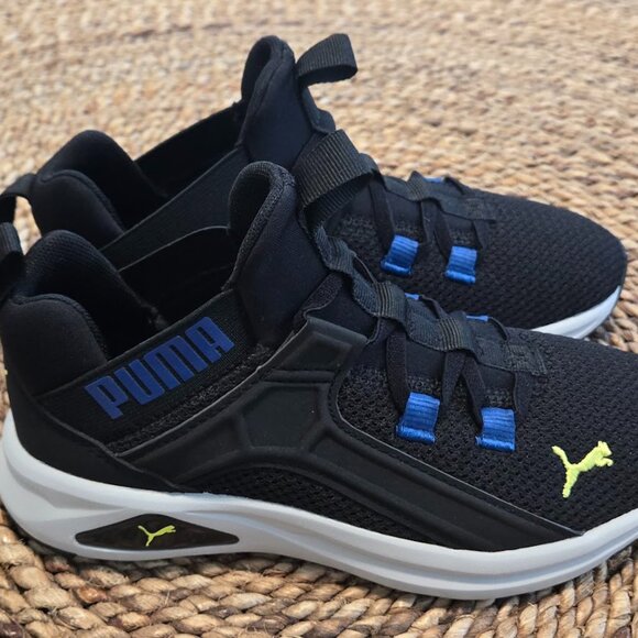 PUMA Kids Sneakers – Size 2C – Black/Blue/Neon Yellow – Only Wore Once! - Picture 3 of 6